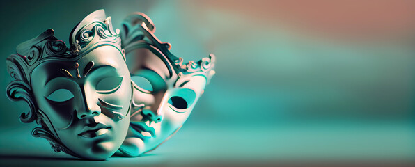 Banner with theatrical masks. - obrazy, fototapety, plakaty