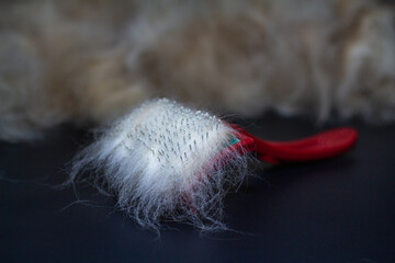 light wool on a comb on a dark background
