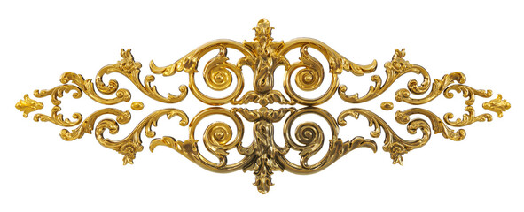 3D render of vintage gold baroque frame scroll, gold ornament on transparent background - obrazy, fototapety, plakaty