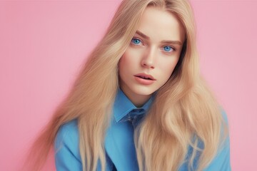 portrait of a woman on pink background