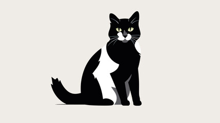 2d flat Stylized cat ,black and white, vector illustration.