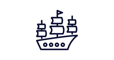 Obraz premium old galleon icon. Thin line old galleon icon from nautical collection. Outline vector isolated on white background. Editable old galleon symbol can be used web and mobile