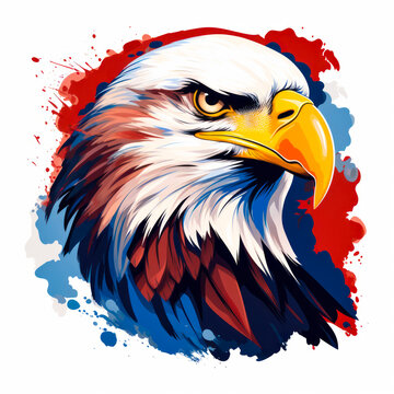 Eagle head painted in the colors of the american flag.