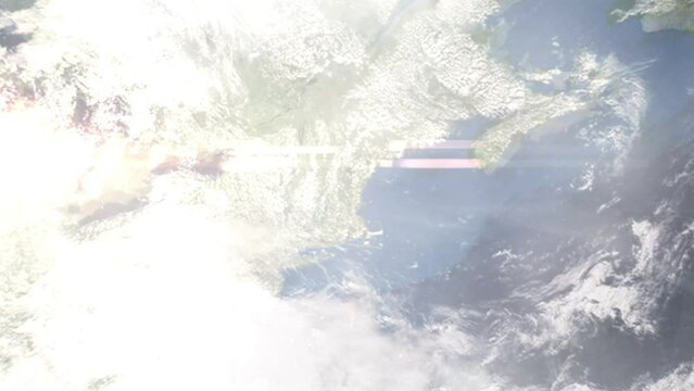 Zoom in from space and focus on Londonderry, New Hampshire, USA. 3D Animation. Background for travel intro. Elements of this image furnished by NASA