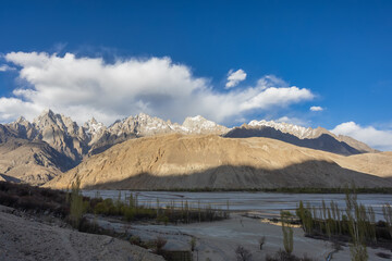 Fototapeta na wymiar Tupopdan peaks, near Passu village, upper Hunza, Northern Areas of Pakistan
