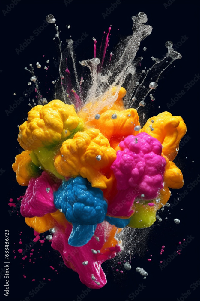 Aufkleber an abstract surreal photograph of a cauliflower splashed in bright paint, symbolizing freshness and 