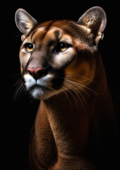 Animal portrait of a puma on a dark background conceptual for frame