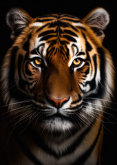 Obraz premium Animal portrait of a tiger on a dark background conceptual for frame