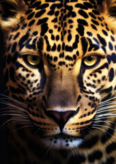 Fototapeta na wymiar Animal portrait of a wild leopard on a black background conceptual for frame