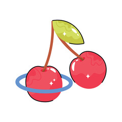 Cherry doodle vector filled outline Sticker. EPS 10 file