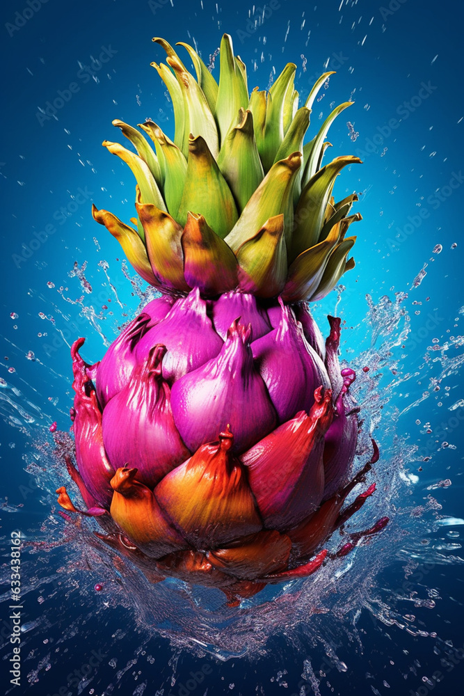 Aufkleber an abstract surreal photograph of a artichoke splashed in bright paint, symbolizing freshness and he