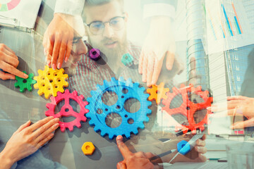 Team working metaphor at the basis of success. double exposure effects