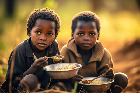 Poor hungry African children Generative AI.