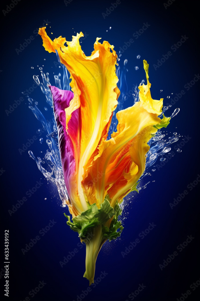 Aufkleber an abstract surreal photograph of a endive splashed in bright paint, symbolizing freshness and healt