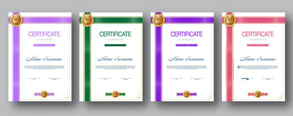 Certificate. A set of mock-ups of the certificate of recognition of education, training, achievements. Four color designs