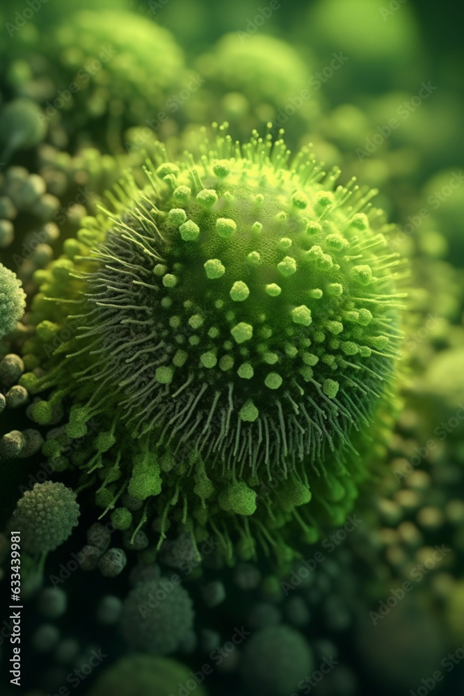 Poster a compact bacterial colony with a raised and dome-shaped appearance, displaying a bright green color