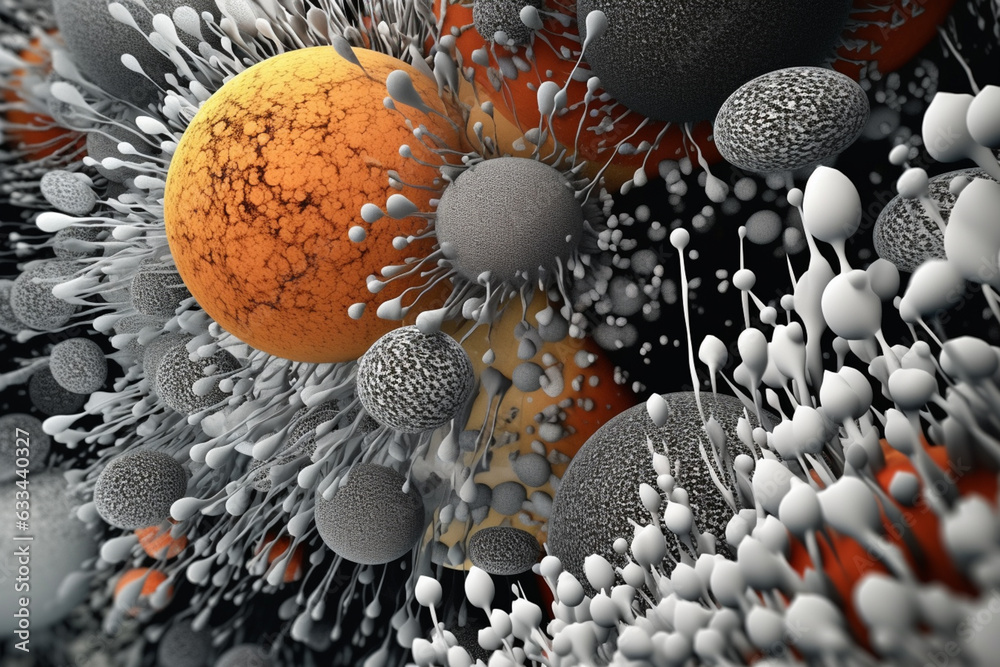 Aufkleber A clustered bacterial colony with a speckled appearance and irregular edges, displaying a mix of black and white colors.  Generative AI technology.