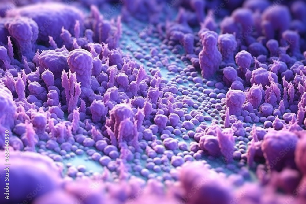 Poster a dense bacterial colony with a textured surface, resembling a fuzzy carpet, and featuring a pale pu