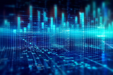 Obraz premium Blue financial chart and business trade investment in stock market background, AI Generative
