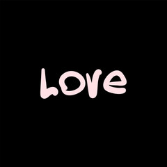 Word Love handwritten bold stroke light pink text on black background
