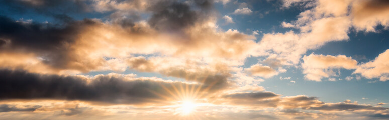 Beautiful clouds and colorful sunset sky in the evening