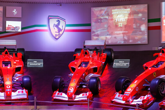 MODENA, ITALY — JULY 23, 2012: Ferrari Museum exhibit sport cars, race cars and formula 1 monoposts