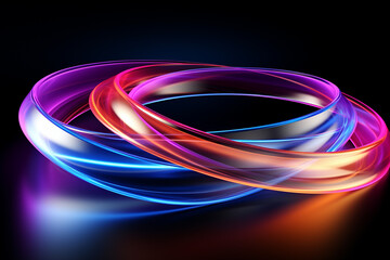 Abstract colorful circular lines on dark blue background. 3d rendering. AI Generative