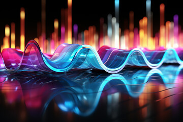Abstract colorful Metallic Wavy Background. Futuristic hi-technology concept. AI Generative