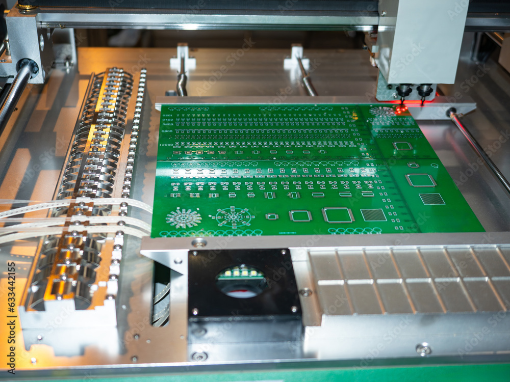 Poster production of digital boards. manufacturing computer chips. process creating computer board. pcb tes