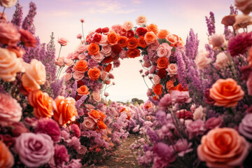 flower red pink wedding arch generative ai
