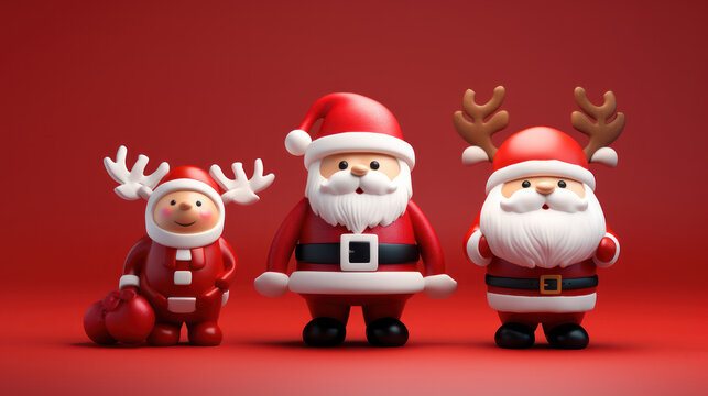 Cute santa claus parade on Merry Christmas, A joyous festival of Christmas and New Year, 3D rendering , Generative AI.