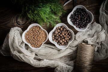 Grain of the herbs in the little bowl.