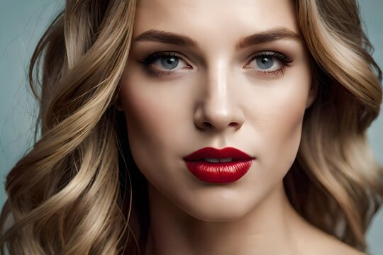 portrait of a fashionable woman with red lips generated by AI tool