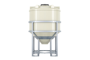 White Cone Bottom Plastic Inductor Tank with stand, 3D rendering isolated on transparent background
