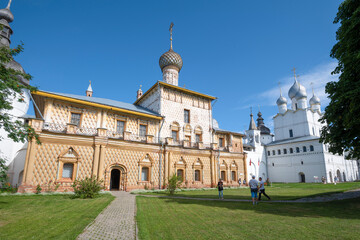 Fototapeta na wymiar View of the ancient Hodegetria church on a sunny August day. Rostov Kremlin, Golden Ring of Russia