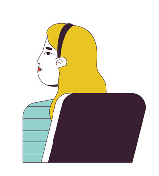 recommend clip art: Caucasian young female student sitting in chair behind flat line color vector character. Editable outline half body person on white. Learning simple cartoon spot illustration for web graphic design
