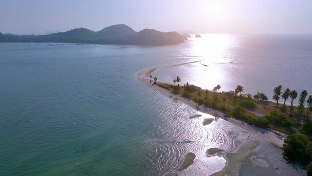 Aerial view of koh Yao Yai, Thailand's peaceful islands, white sandy beaches, crystal clear emerald waters, abundant corals and fish.