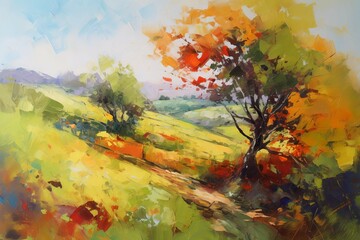 Oil Painting Autumn Countryside Scenic Landscape