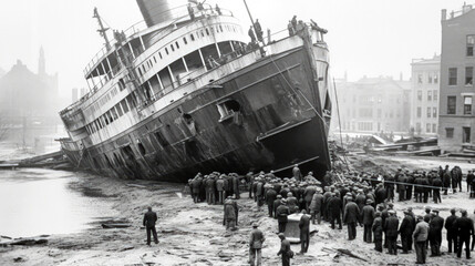 The passenger ship SS Eastland rolled over while docked