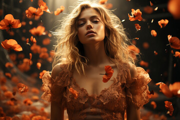 Beautiful woman portrait. Abstract concept photography gracefully capturing the essence of female creativity beauty and grace. Ai generated