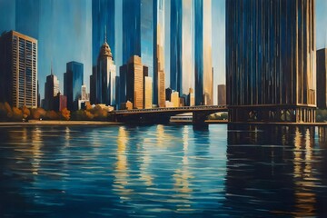 an oil painting of skyscrapers 