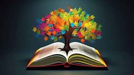 tree of knowledge and open book, effective modern education template design. Back to school concept. Generative Ai