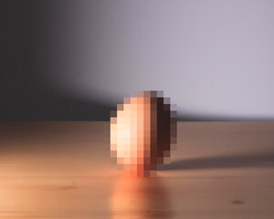 3D render of a pixelated and censored egg. Conceptual still life. - 633449197