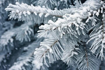 snow covered snowy fir branches in winter Generative AI