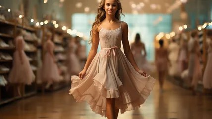 Foto auf Acrylglas Tanzschule beautiful little ballerina girl in a white dress in a studio.
