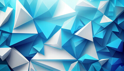 Blue white turquoise abstract background for design. Geometric shapes. Triangles, squares, stripes, lines. Color gradient. Modern, futuristic. Bright. Web banner. Wide. Panoramic, Ai generated image