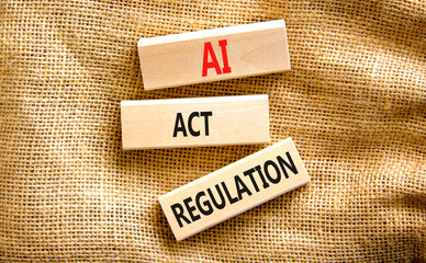 AI act regulation symbol. Concept words AI artificial intelligence act regulation on wooden block. Beautiful canvas table canvas background. Business AI act regulation concept Copy space