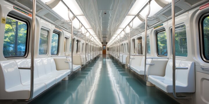 Interior of an empty subway car, cross-section of a subway train