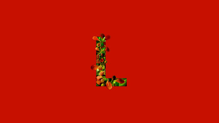 Letter L made of colorful tropical leaves. Leaf font concept. Unique collection of letters and numbers. Spring, summer and valentines creative idea. Tropical vibes.