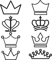 set of line Crown icon template color editable. black silhouettes of crown isolated on a white background. Royal crown symbol. line crown icon. Vector flat crown.